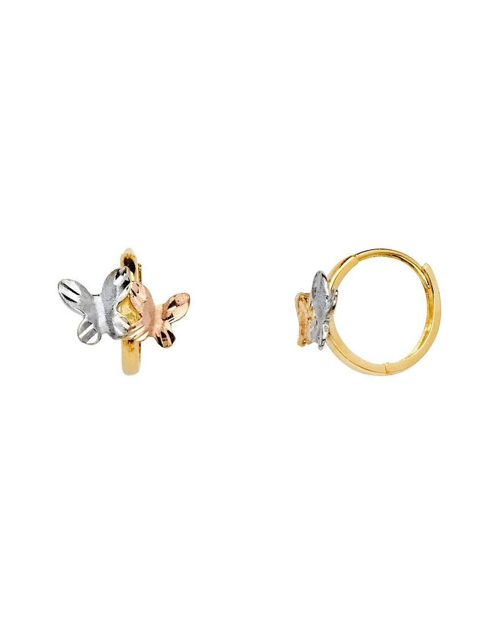 14K Two-Tone Gold 2T CZ Huggies Earrings (ER-1117)