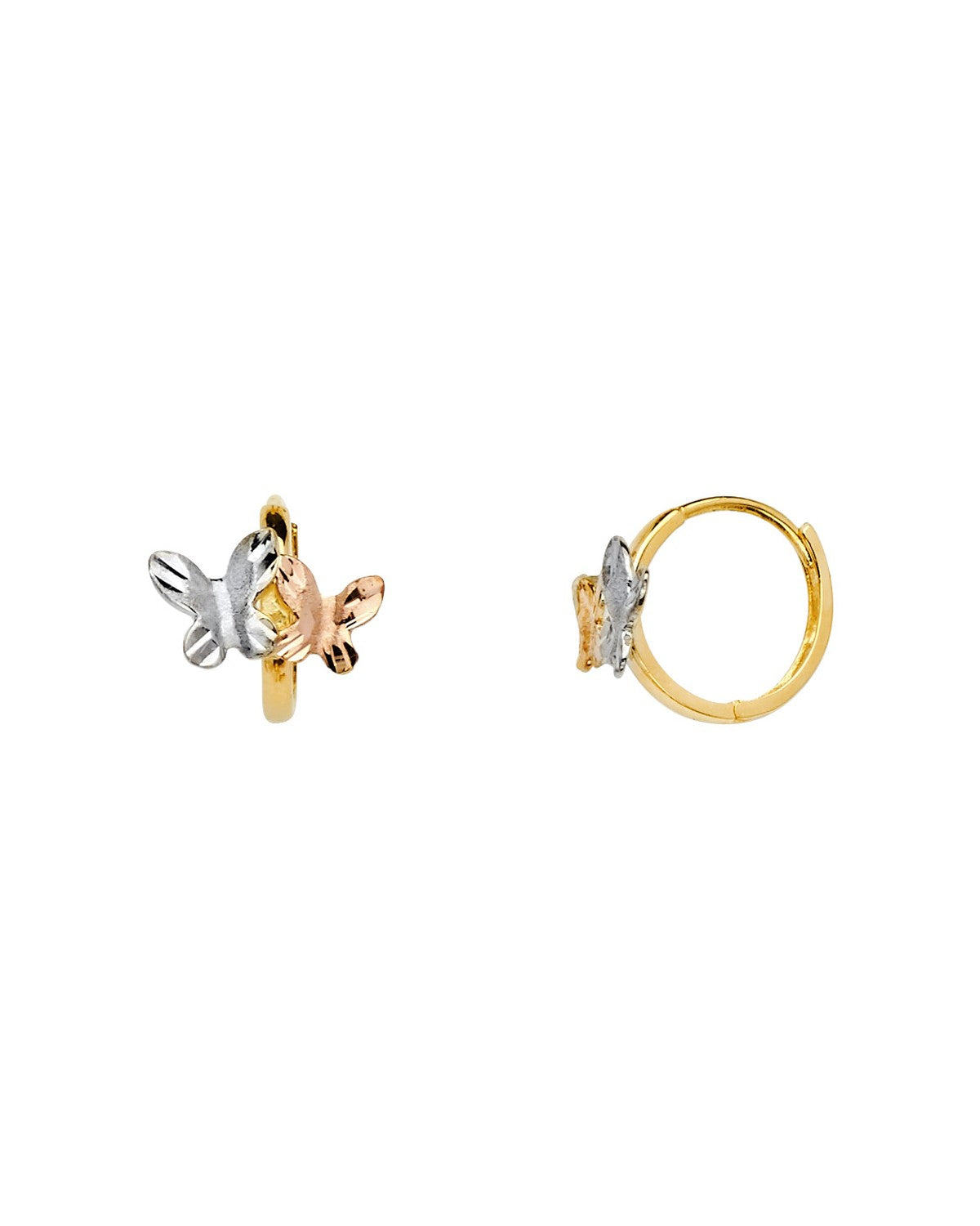 14K Two-Tone Gold 2T CZ Huggies Earrings (ER-1117)