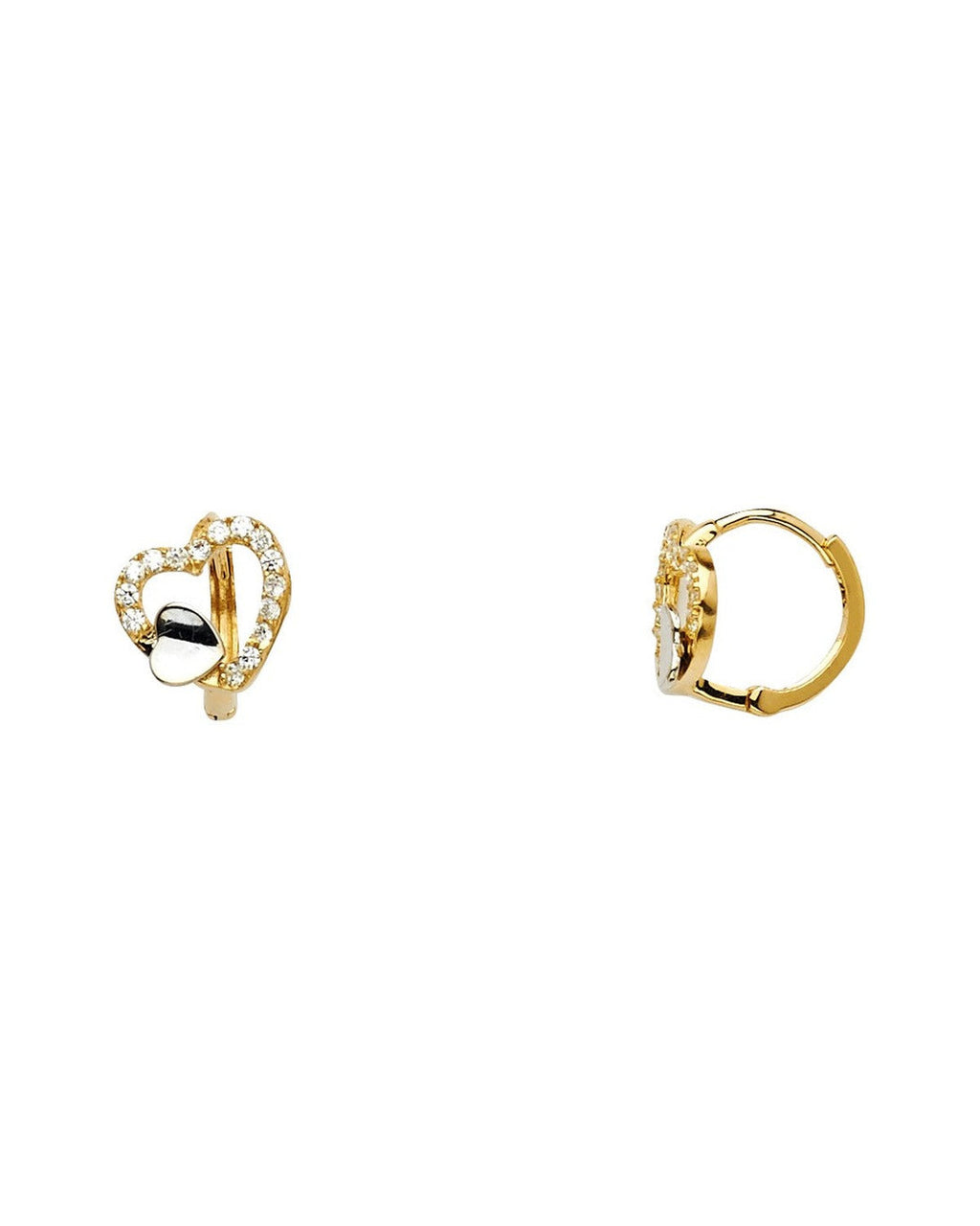 14K Two-Tone Gold 2T CZ Huggies Earrings (ER-1121)