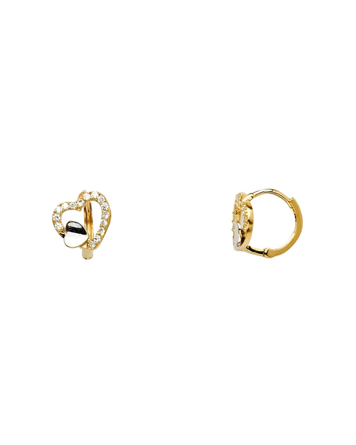 14K Two-Tone Gold 2T CZ Huggies Earrings (ER-1121)