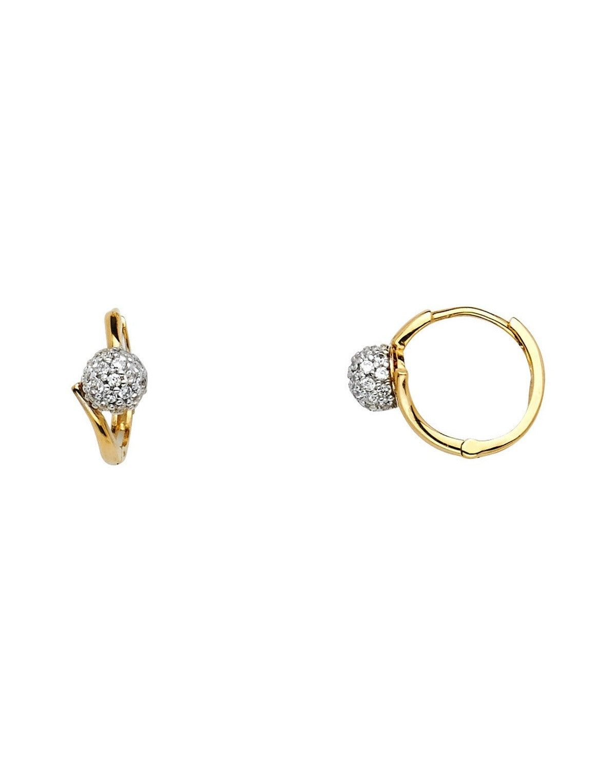 14K Two-Tone Gold 2T CZ Huggies Earrings (ER-1124)