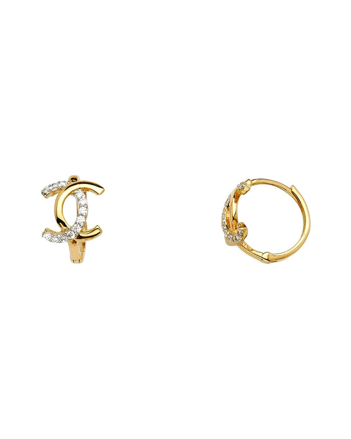14K Two-Tone Gold 2T CZ Huggies Earrings (ER-1125)