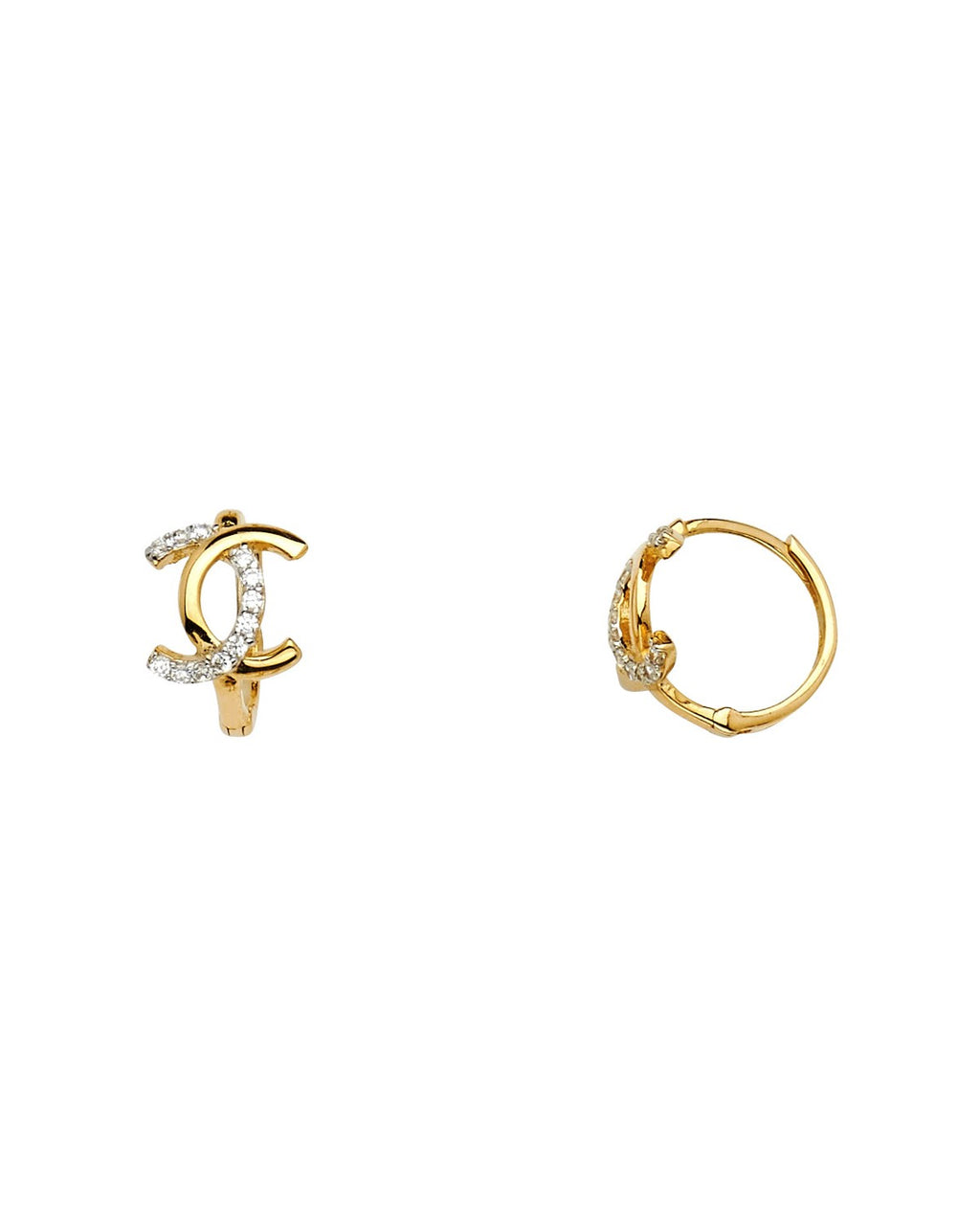 14K Two-Tone Gold 2T CZ Huggies Earrings (ER-1125)