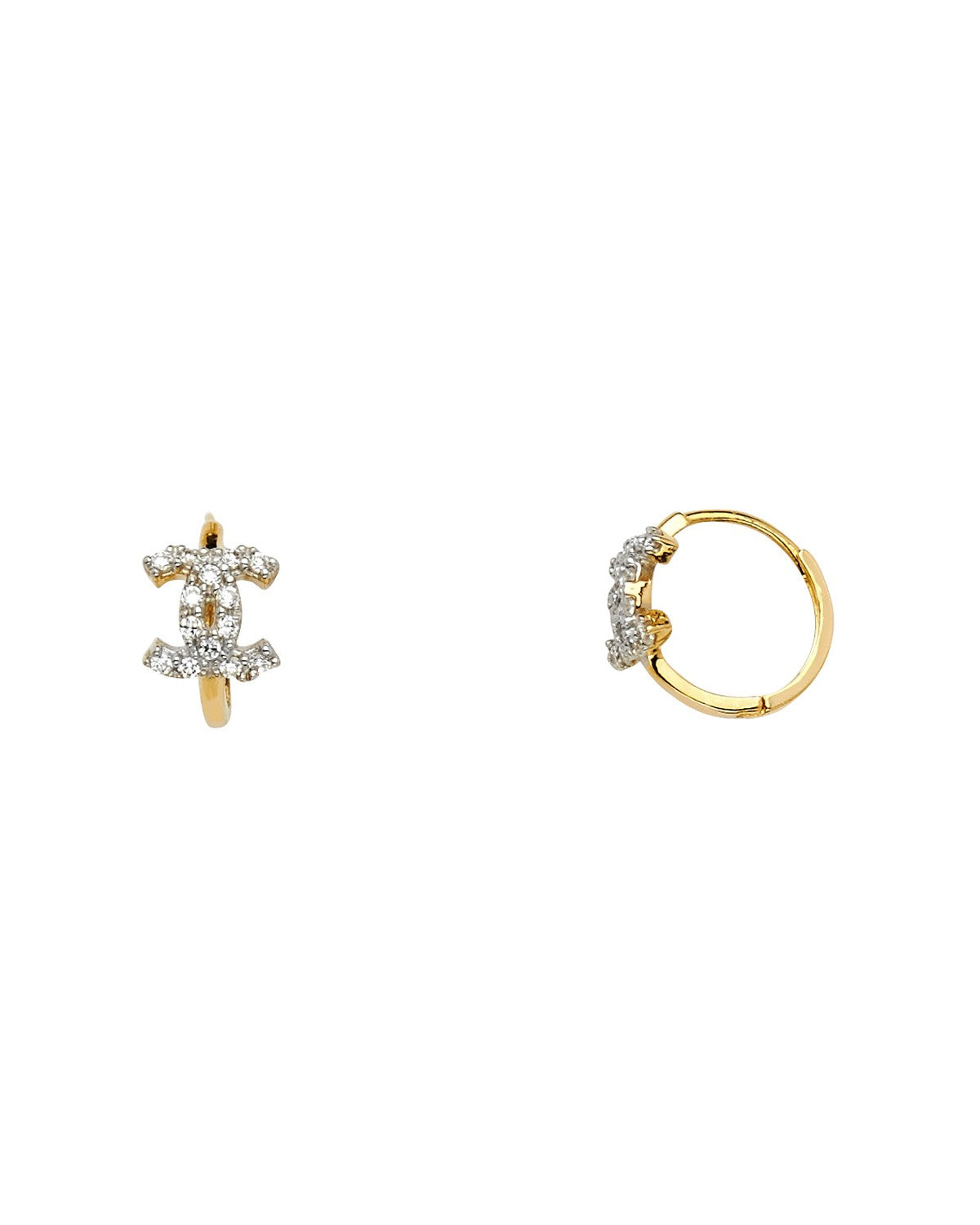 14K Two-Tone Gold 2T CZ Huggies Earrings (ER-1126)