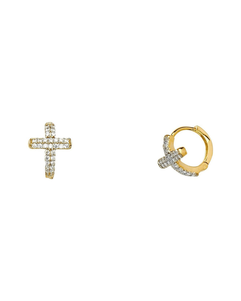 14K Two-Tone Gold 2T CZ Huggies Earrings (ER-1127)