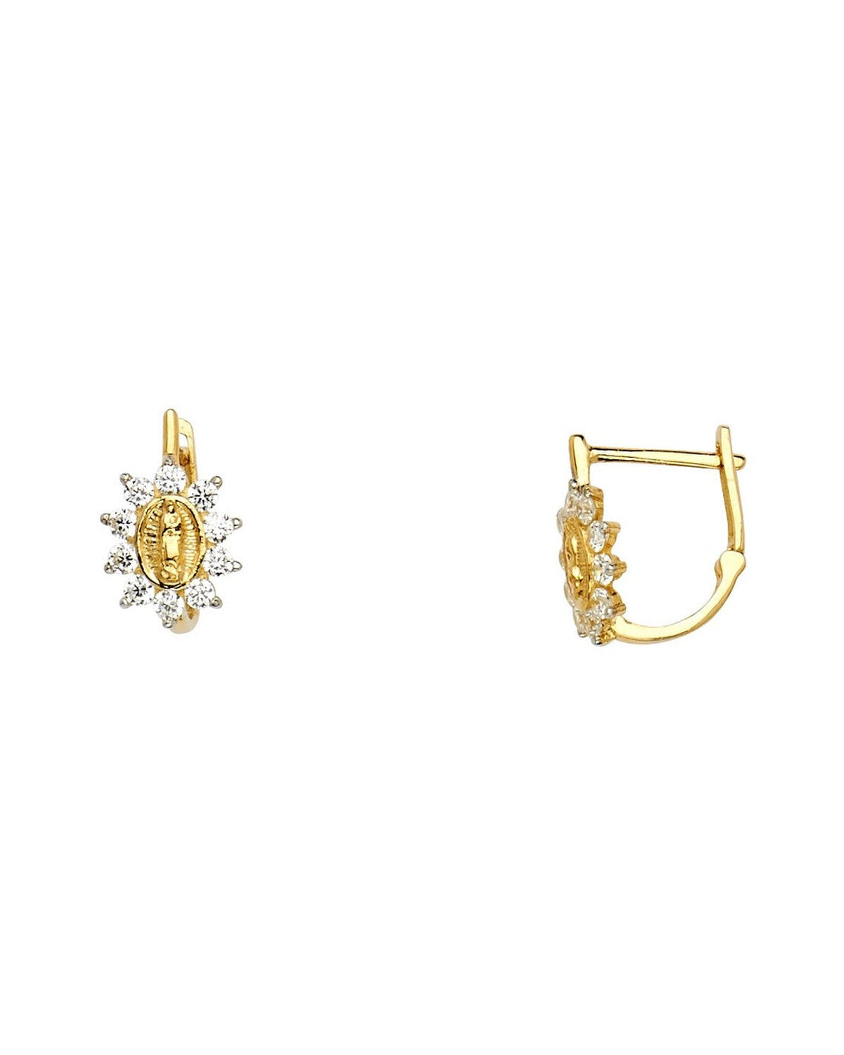 14K Two-Tone Gold 2T CZ Huggies Earrings (ER-1128)