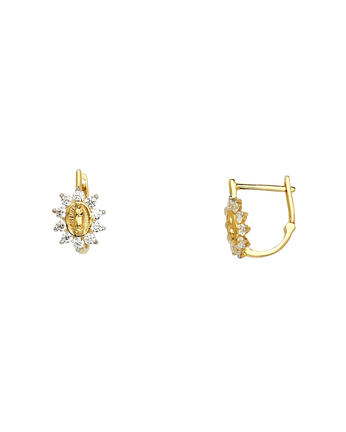 14K Two-Tone Gold 2T CZ Huggies Earrings (ER-1128)