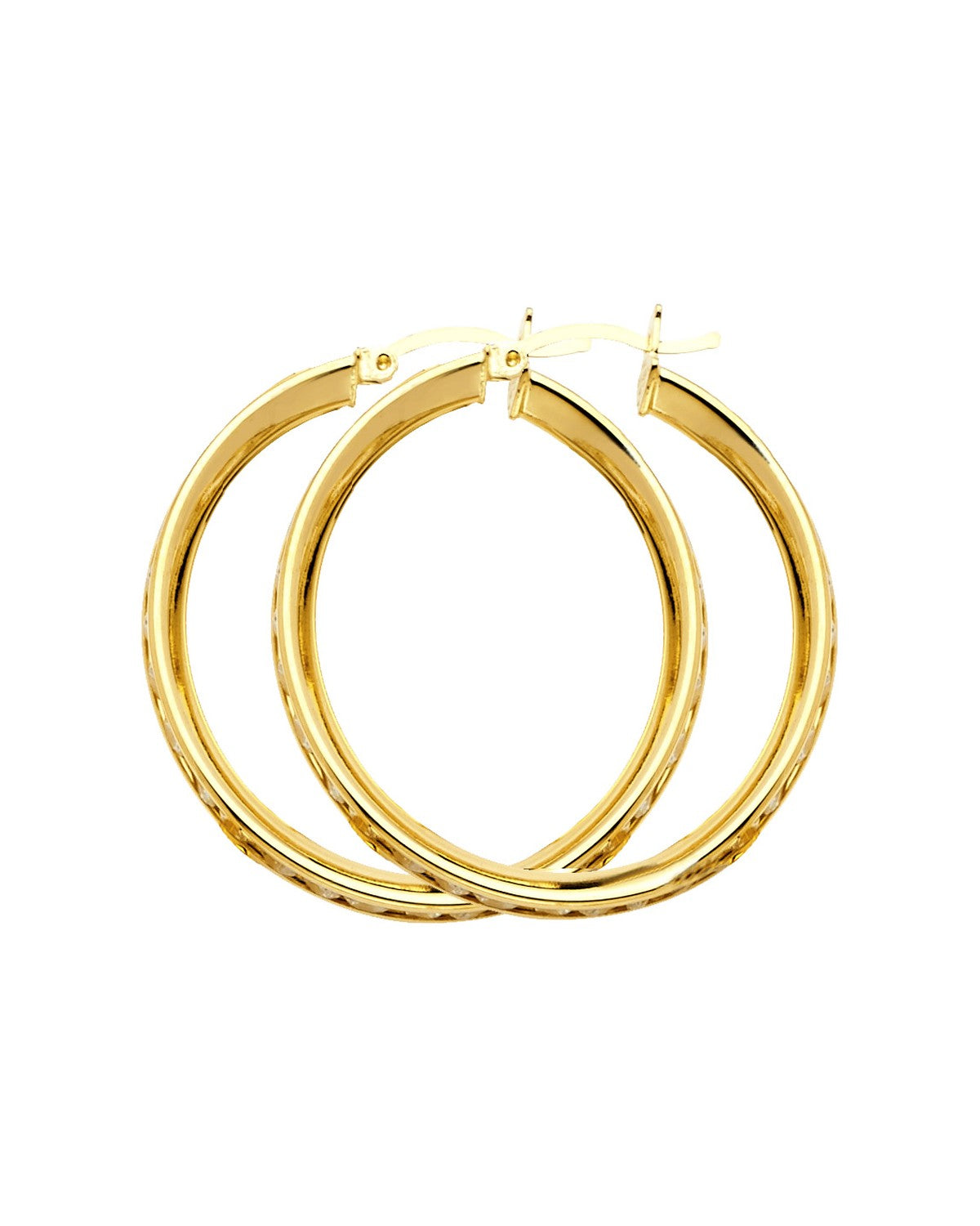 14K Yellow Gold Round CZ Channel Hoop Earrings (ER-1131)