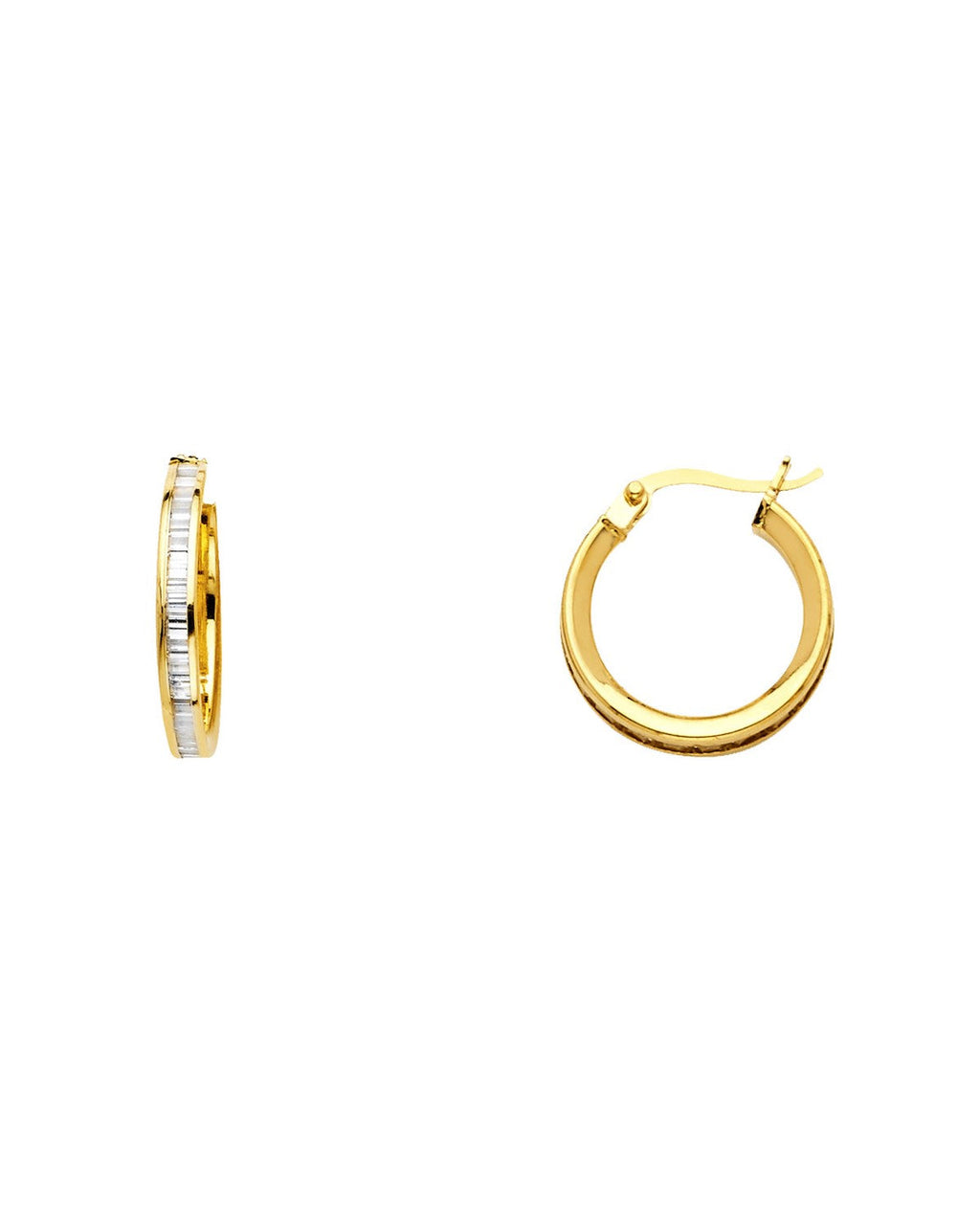 14K Yellow Gold Baguettes CZ Channel Hoop Earrings (ER-1137)