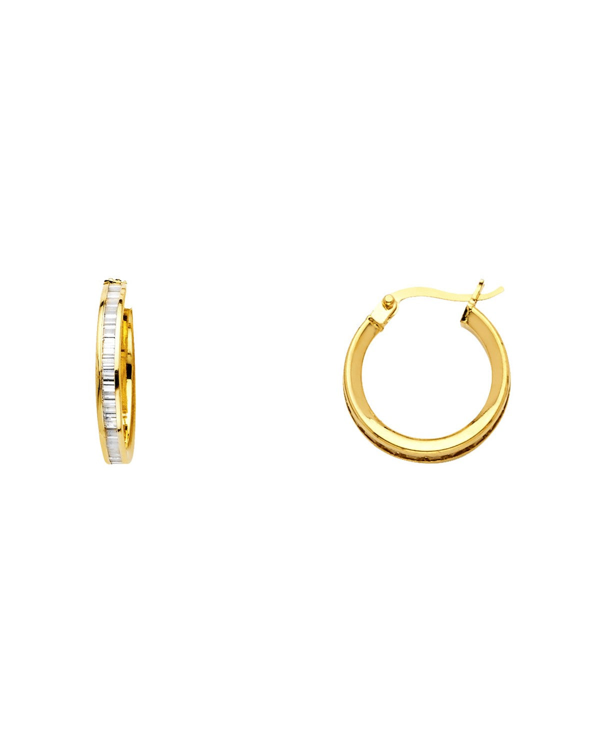 14K Yellow Gold Baguettes CZ Channel Hoop Earrings (ER-1137)