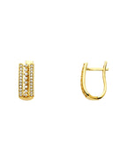 14K Yellow Gold CZ U Shape Huggies Earrings (ER-1150)