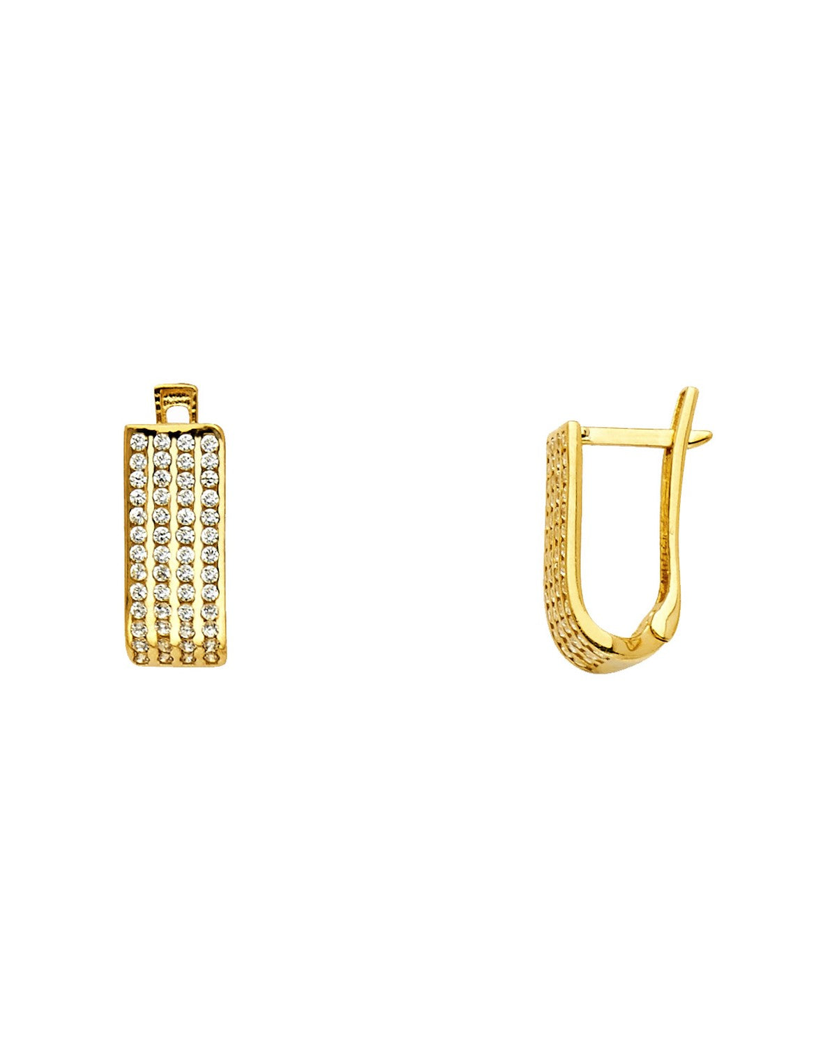 14K Yellow Gold CZ U Shape Huggies Earrings (ER-1151)