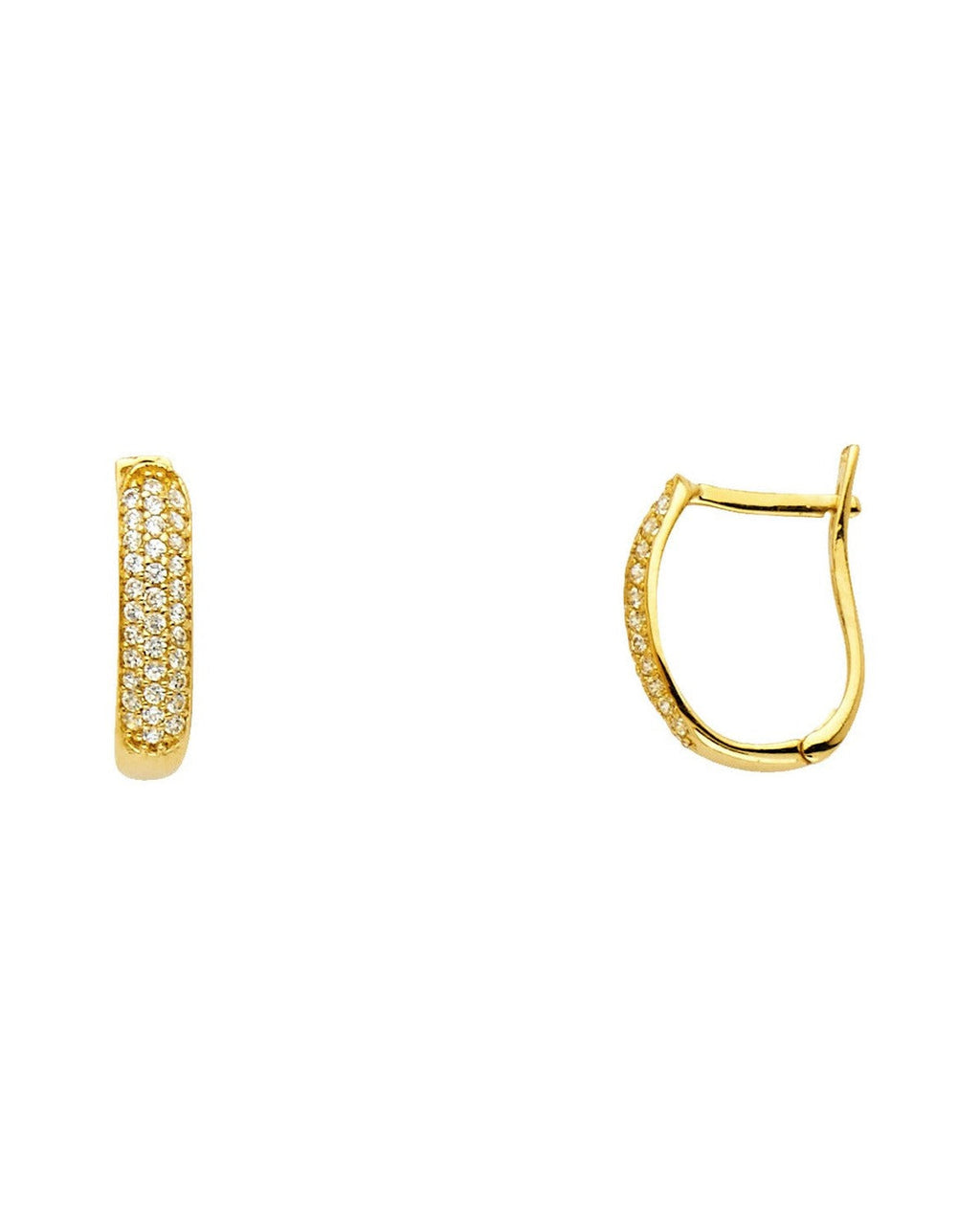 14K Yellow Gold CZ U Shape Huggies Earrings (ER-1153)