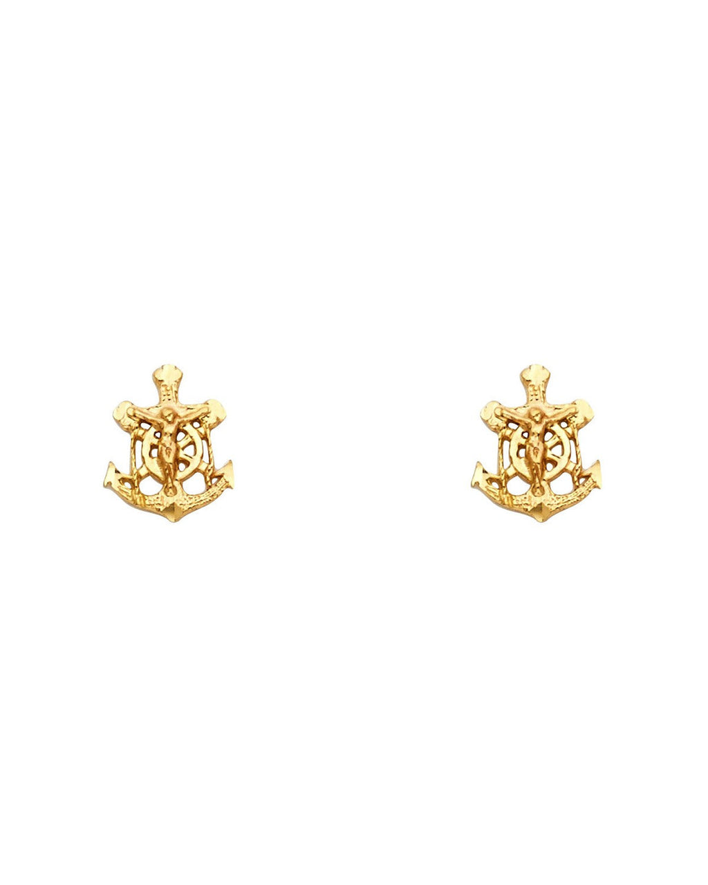 14K Yellow Gold Small Anchor Post Earrings (ER-1212)
