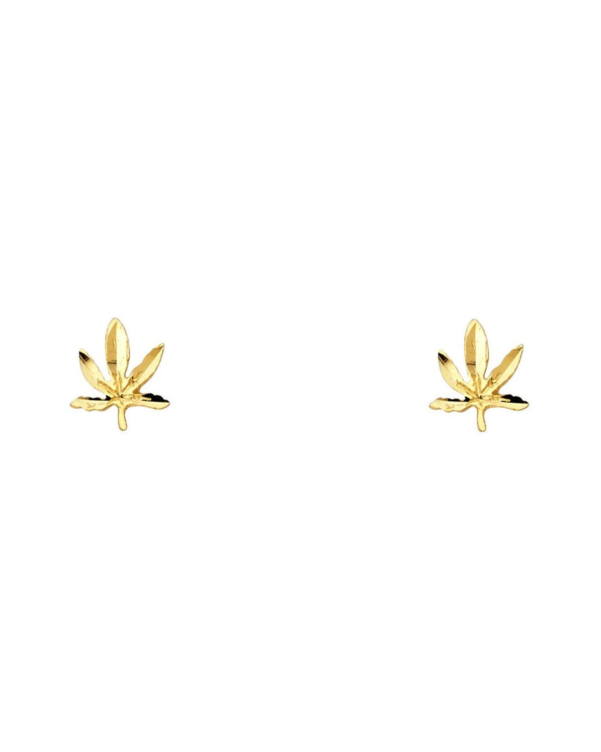 14K Yellow Gold Small Marijuana Post Earrings (ER-1220)