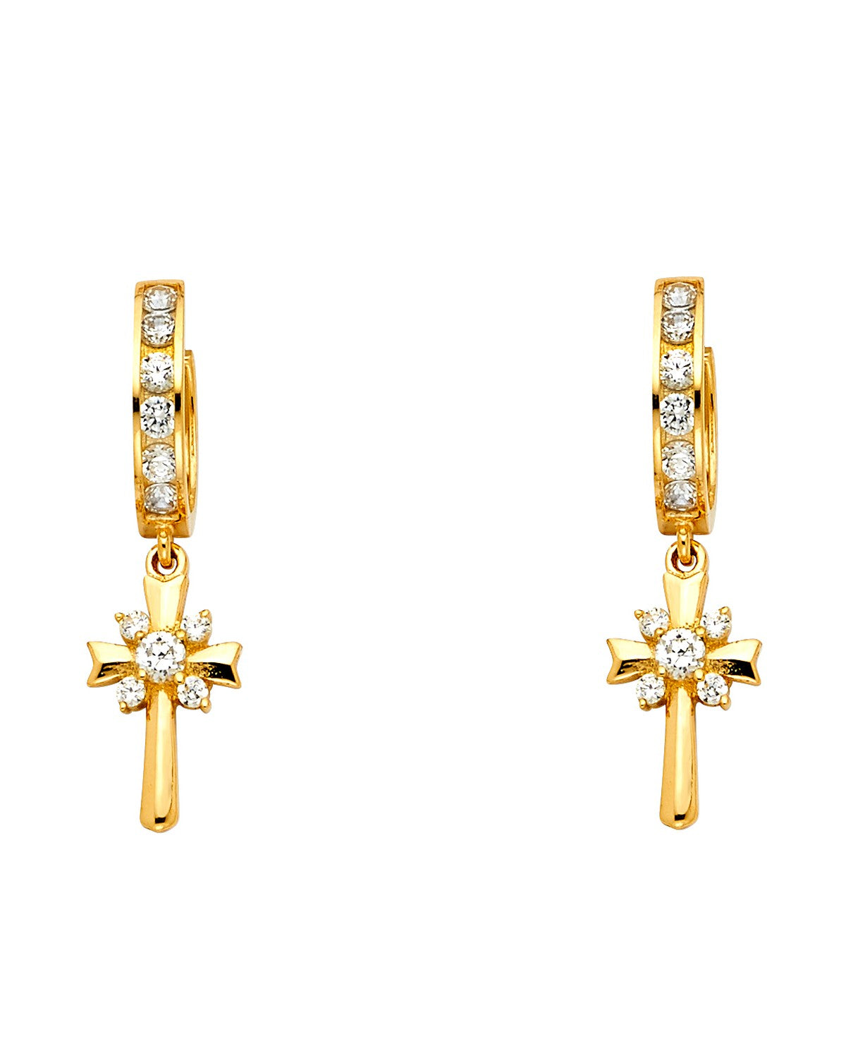 14K Yellow Gold CZ Dangle Huggies Earrings (ER-1262)