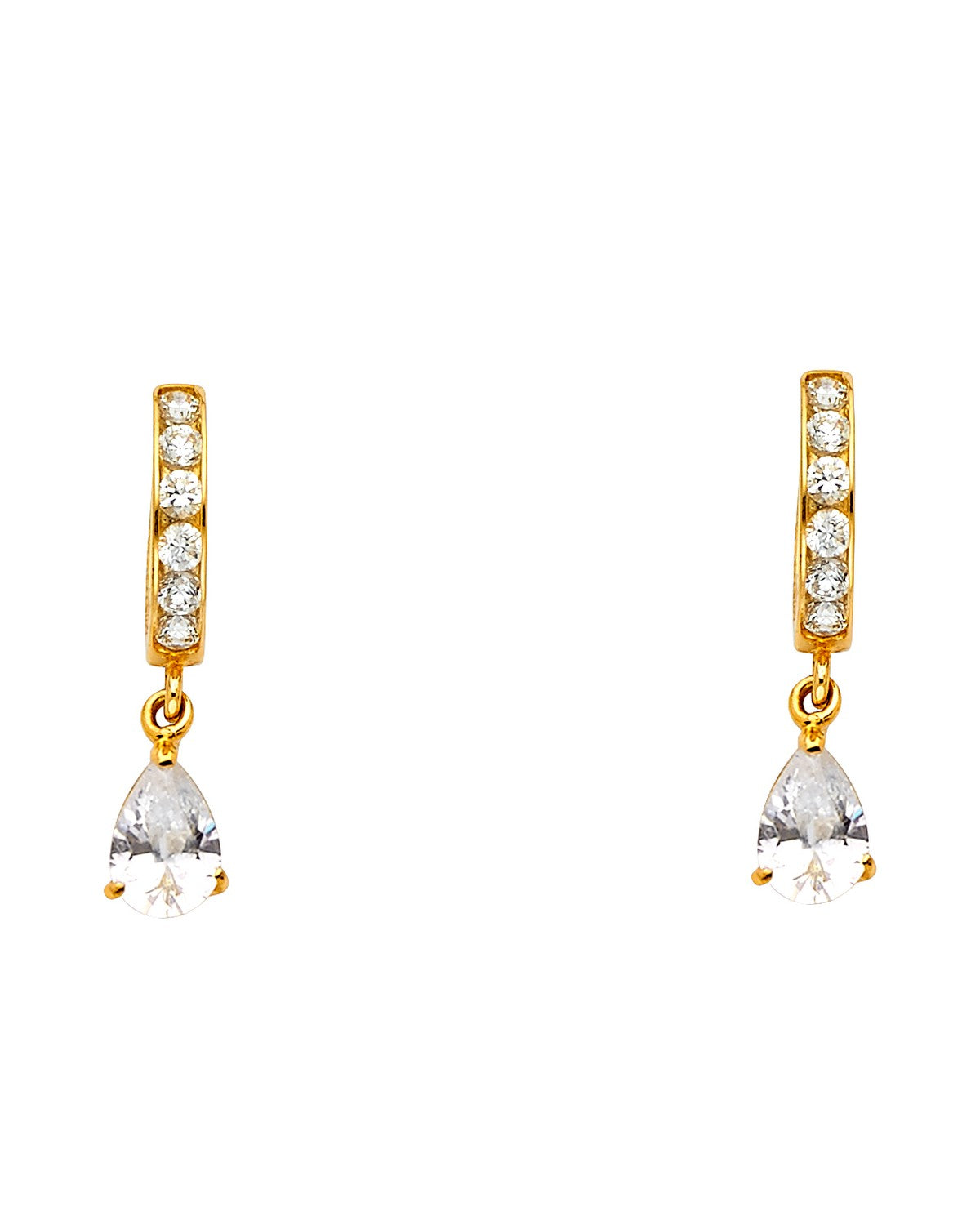 14K Yellow Gold CZ Dangle Huggies Earrings (ER-1265)