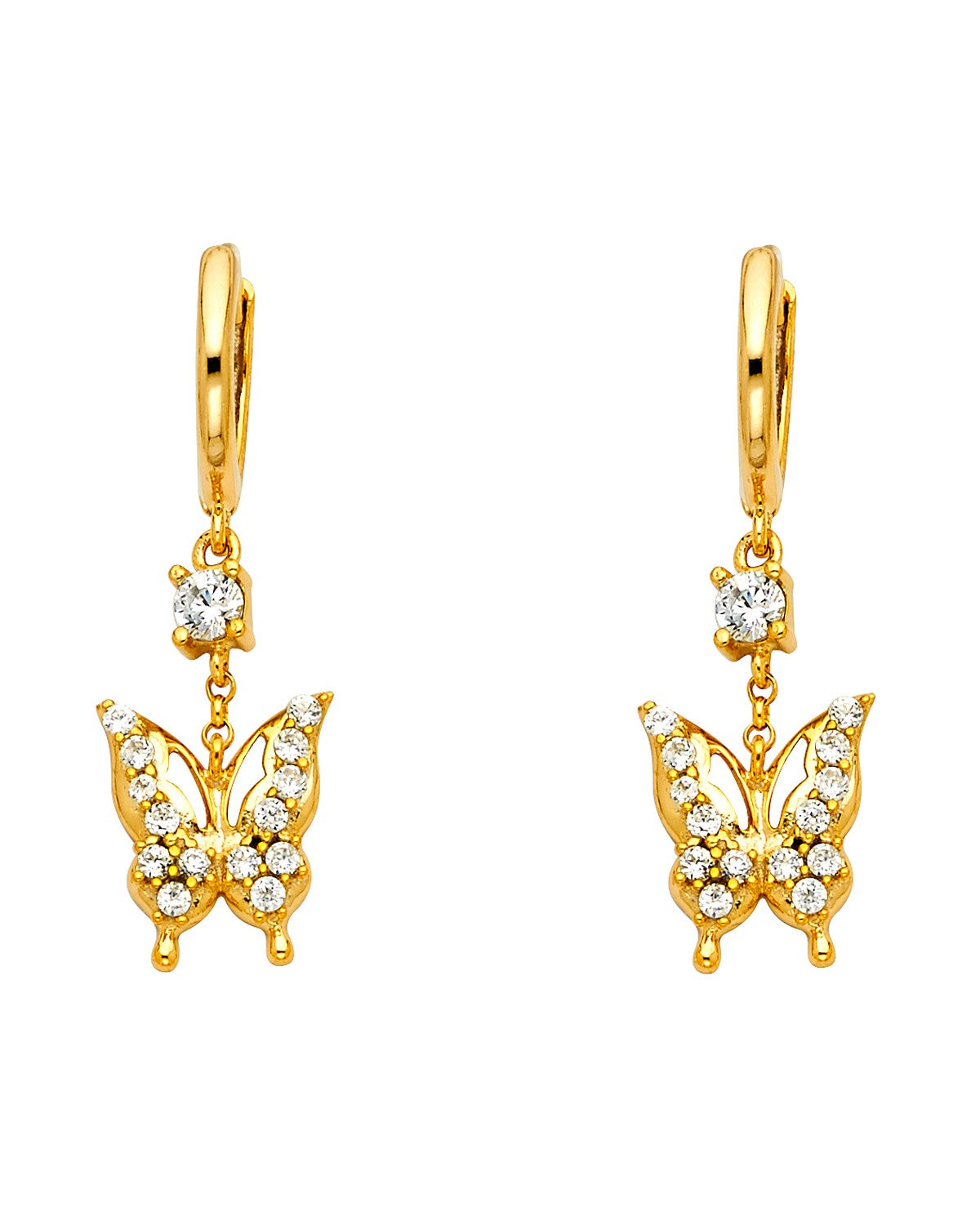14K Yellow Gold CZ Dangle Huggies Earrings (ER-1269)