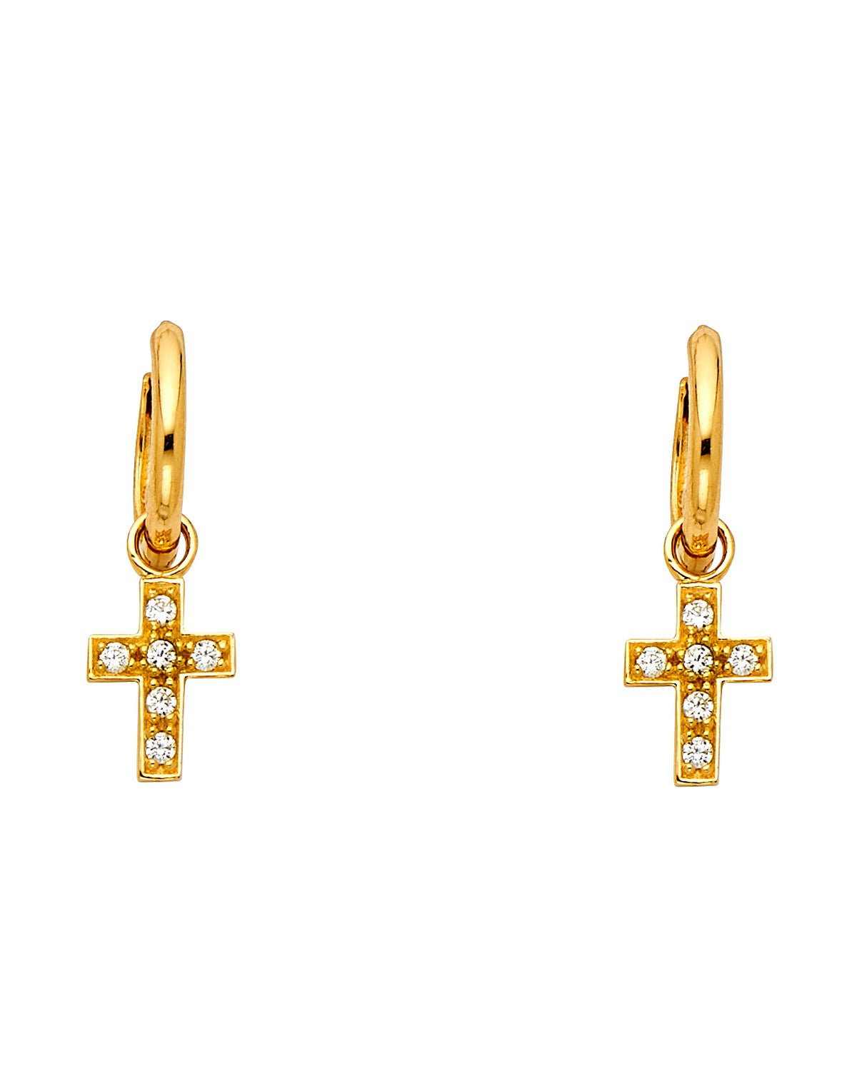 14K Yellow Gold CZ Dangle Huggies Earrings (ER-1272)