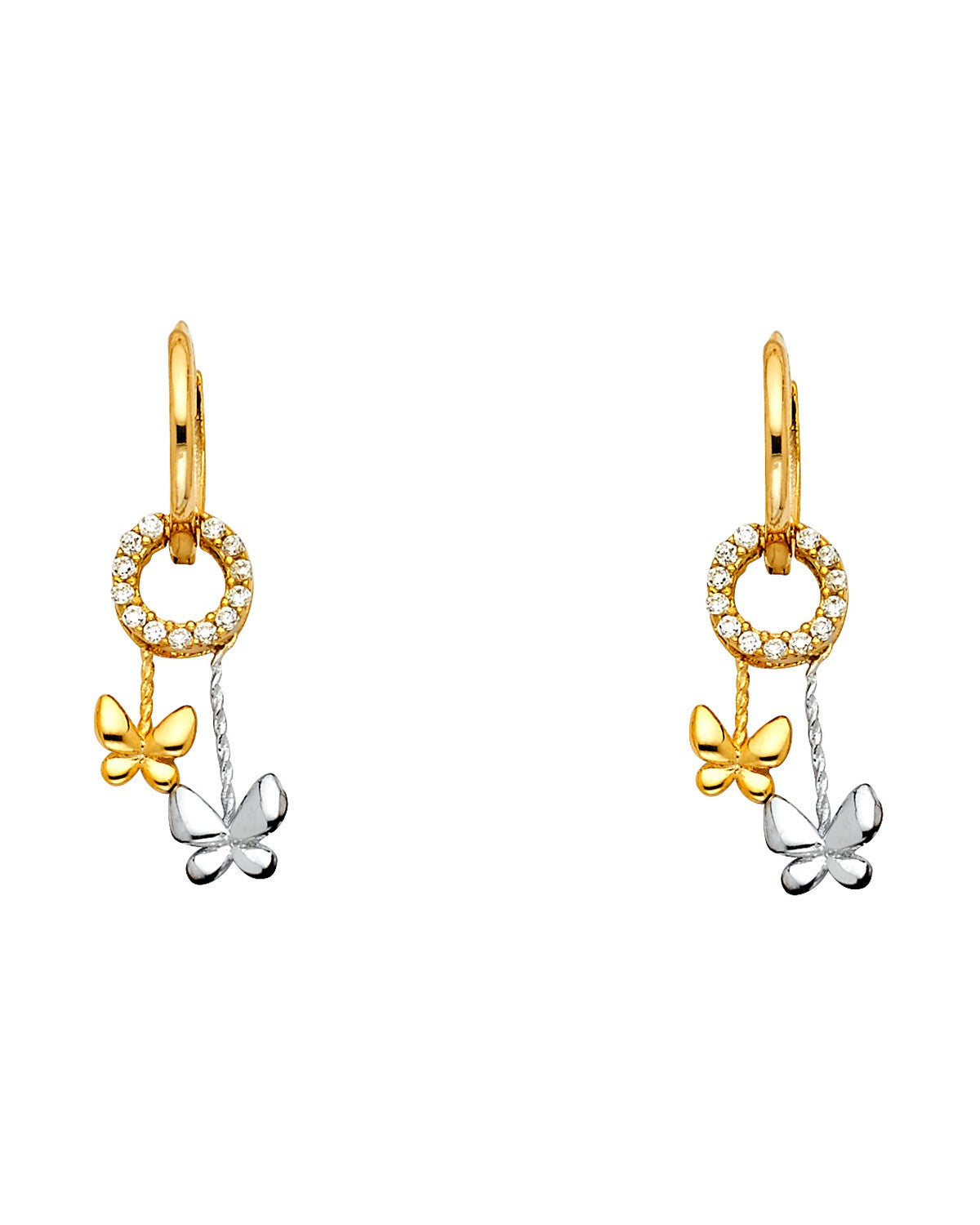 14K Two-Tone Gold 2T CZ Dangle Huggies Earrings (ER-1274)