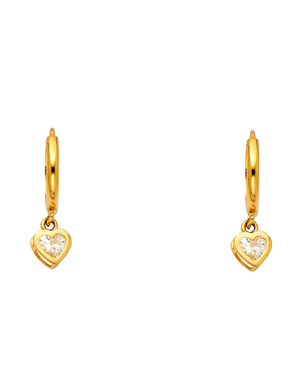 14K Yellow Gold CZ Dangle Huggies Earrings (ER-1284)