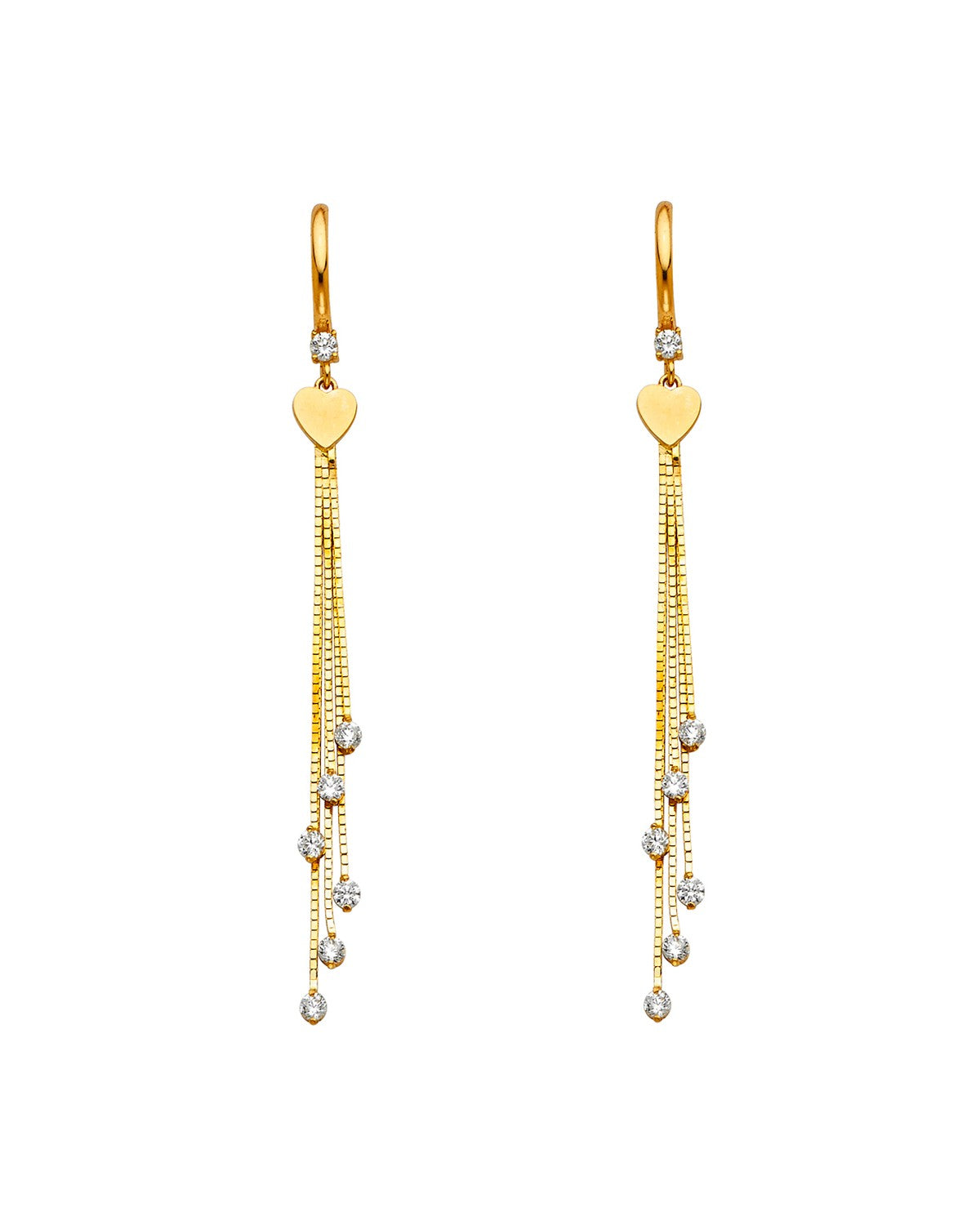 14K Yellow Gold CZ Dangle Huggies Earrings (ER-1287)