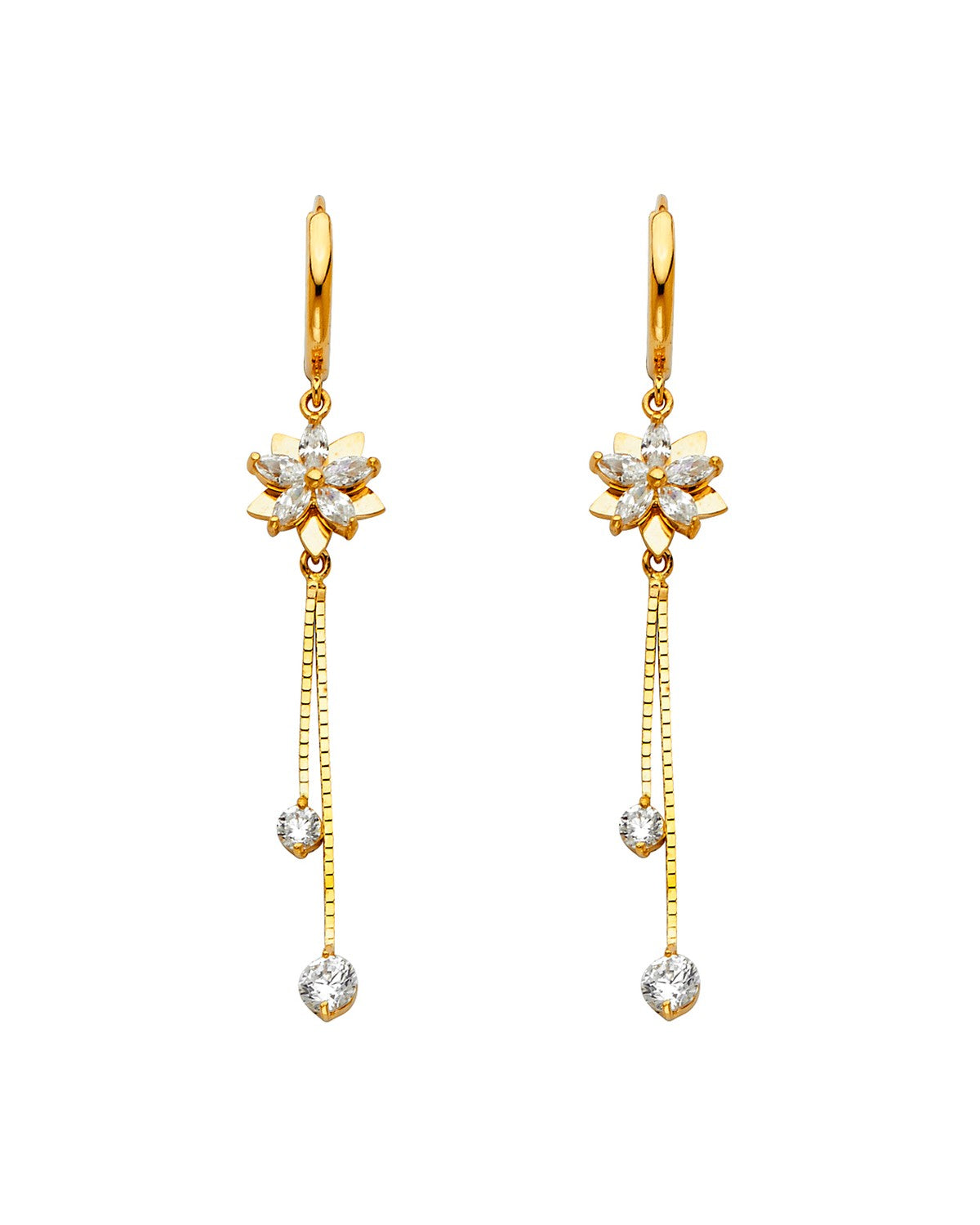 14K Yellow Gold CZ Dangle Huggies Earrings (ER-1291)