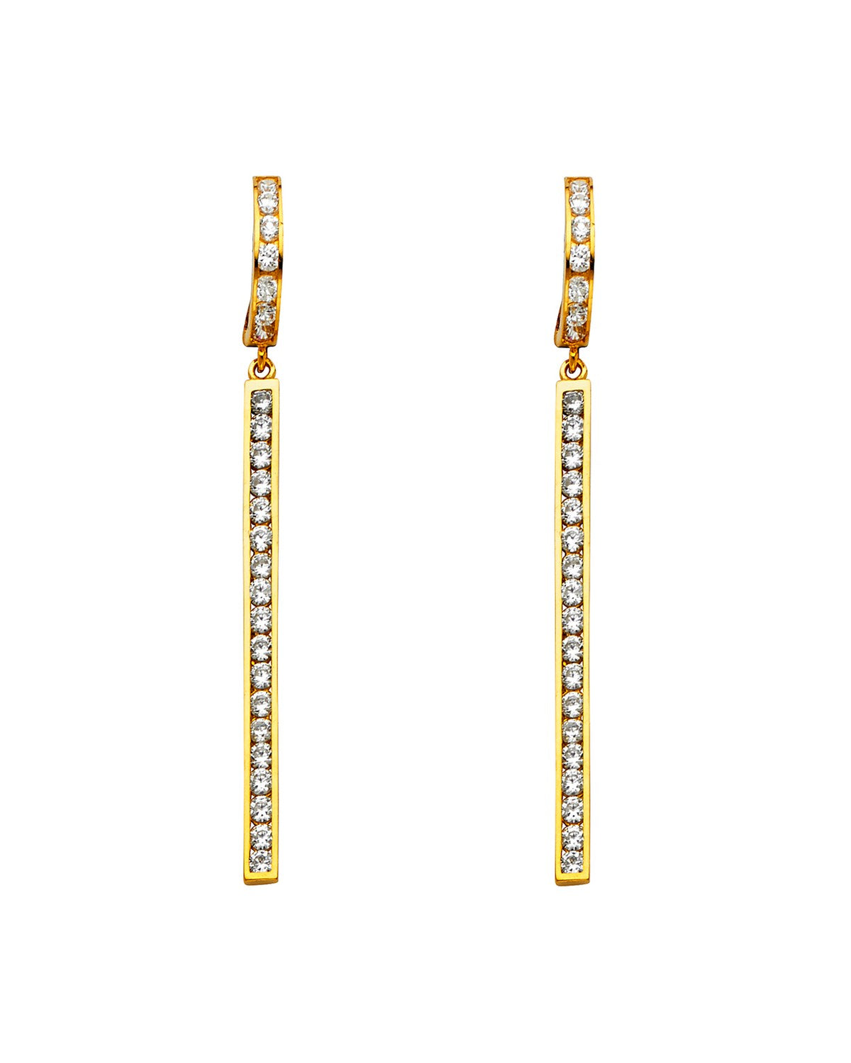 14K Yellow Gold CZ Dangle Huggies Earrings (ER-1292)