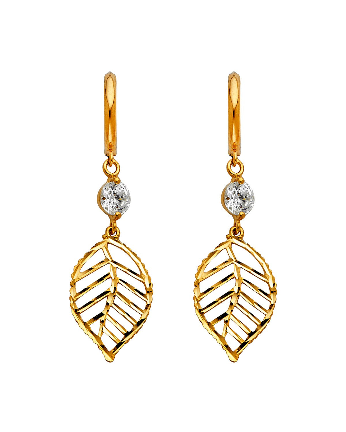 14K Yellow Gold CZ Dangle Huggies Earrings (ER-1293)