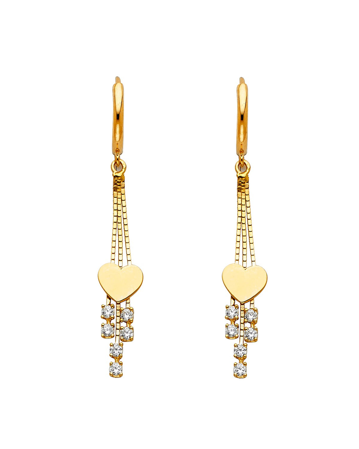 14K Yellow Gold CZ Dangle Huggies Earrings (ER-1297)