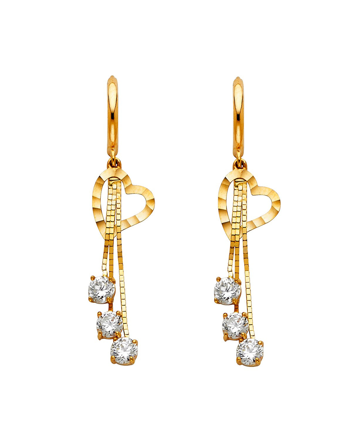 14K Yellow Gold CZ Dangle Huggies Earrings (ER-1298)