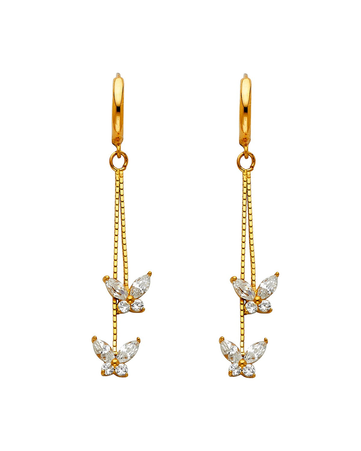 14K Yellow Gold CZ Dangle Huggies Earrings (ER-1299)