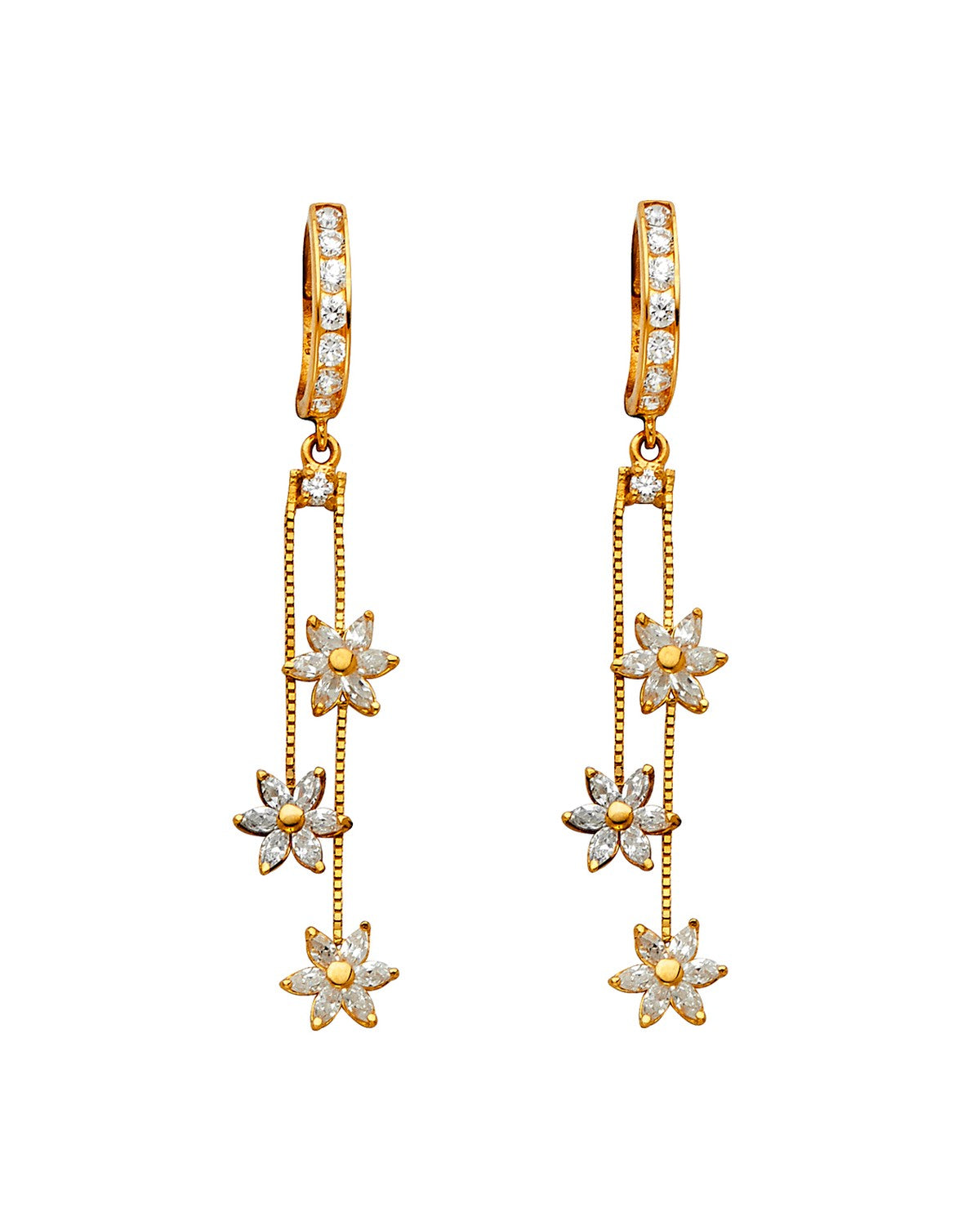 14K Yellow Gold CZ Dangle Huggies Earrings (ER-1300)