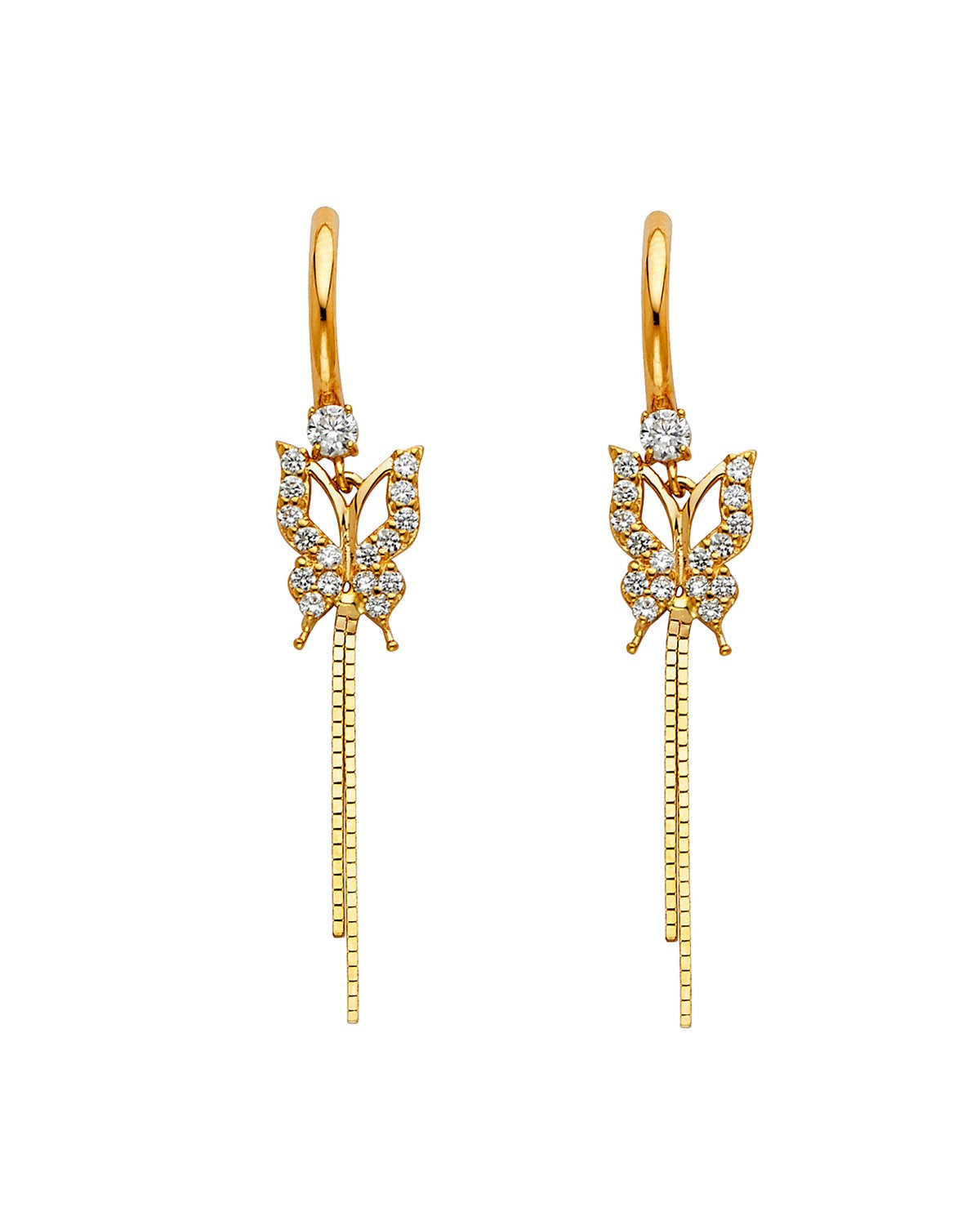 14K Yellow Gold CZ Dangle Huggies Earrings (ER-1303)