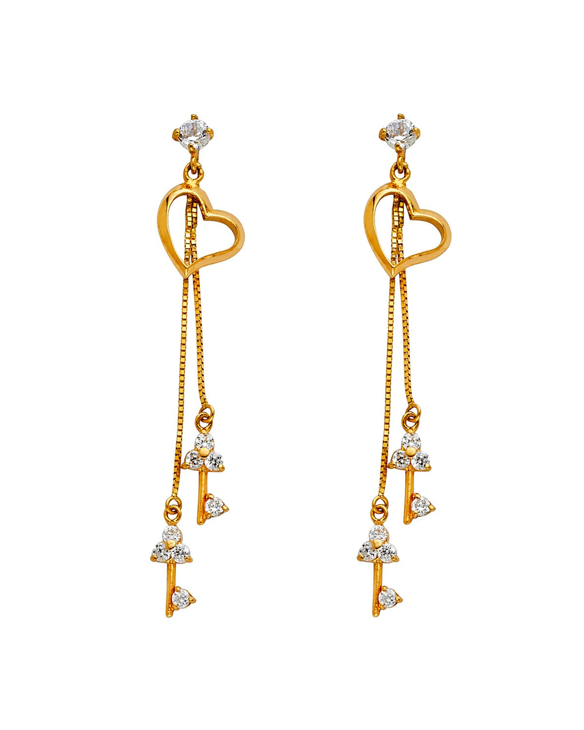 14K Yellow Gold CZ Dangle Huggies Earrings (ER-1310)