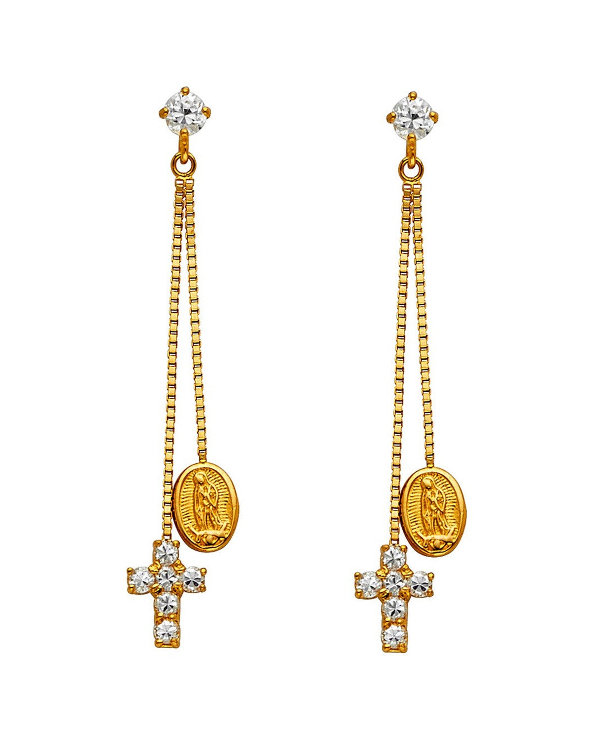 14K Yellow Gold CZ Dangle Huggies Earrings (ER-1312)