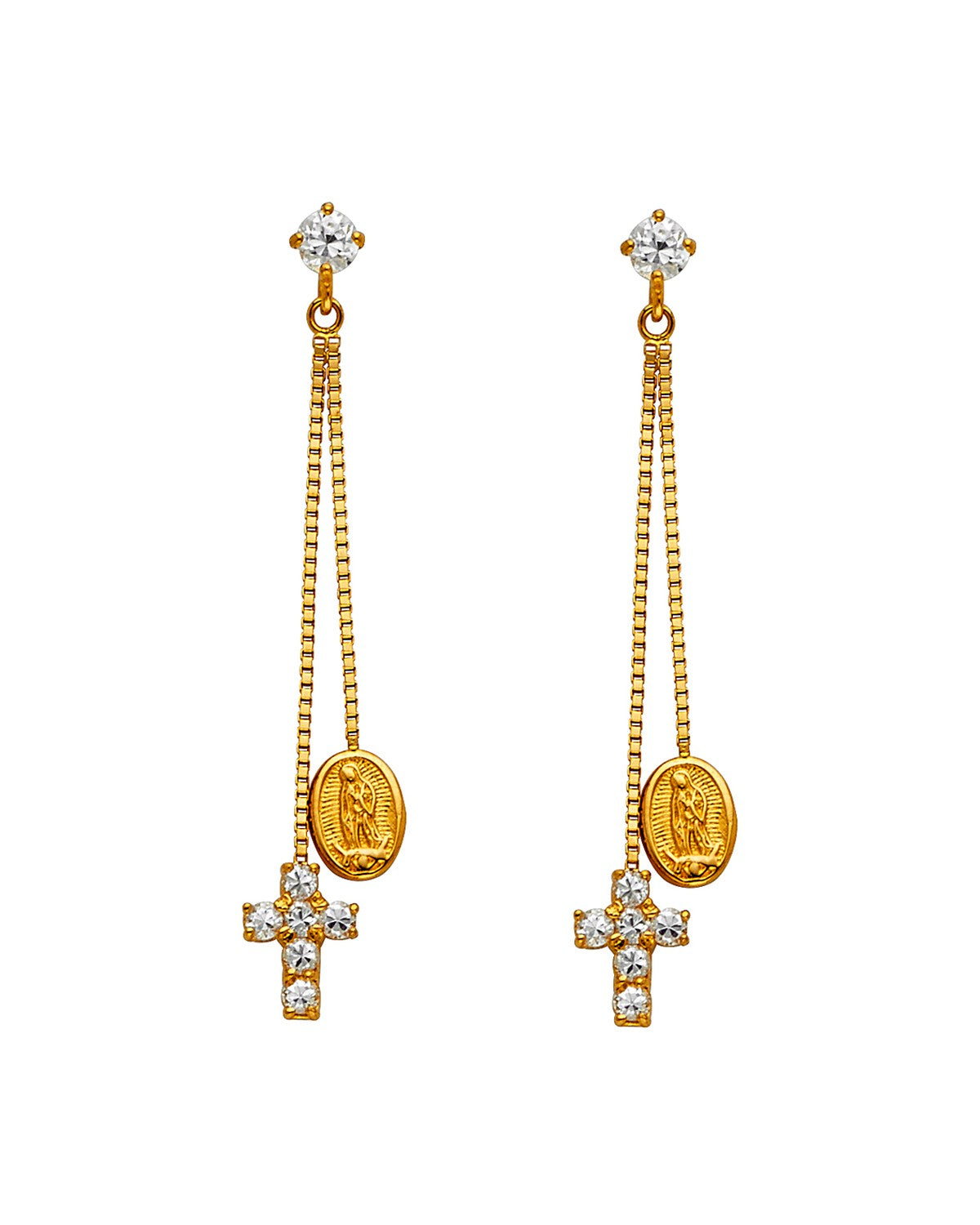 14K Yellow Gold CZ Dangle Huggies Earrings (ER-1312)