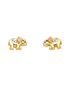 14K Tri-Color Gold 3C Elephant Post Earrings (ER-1324)