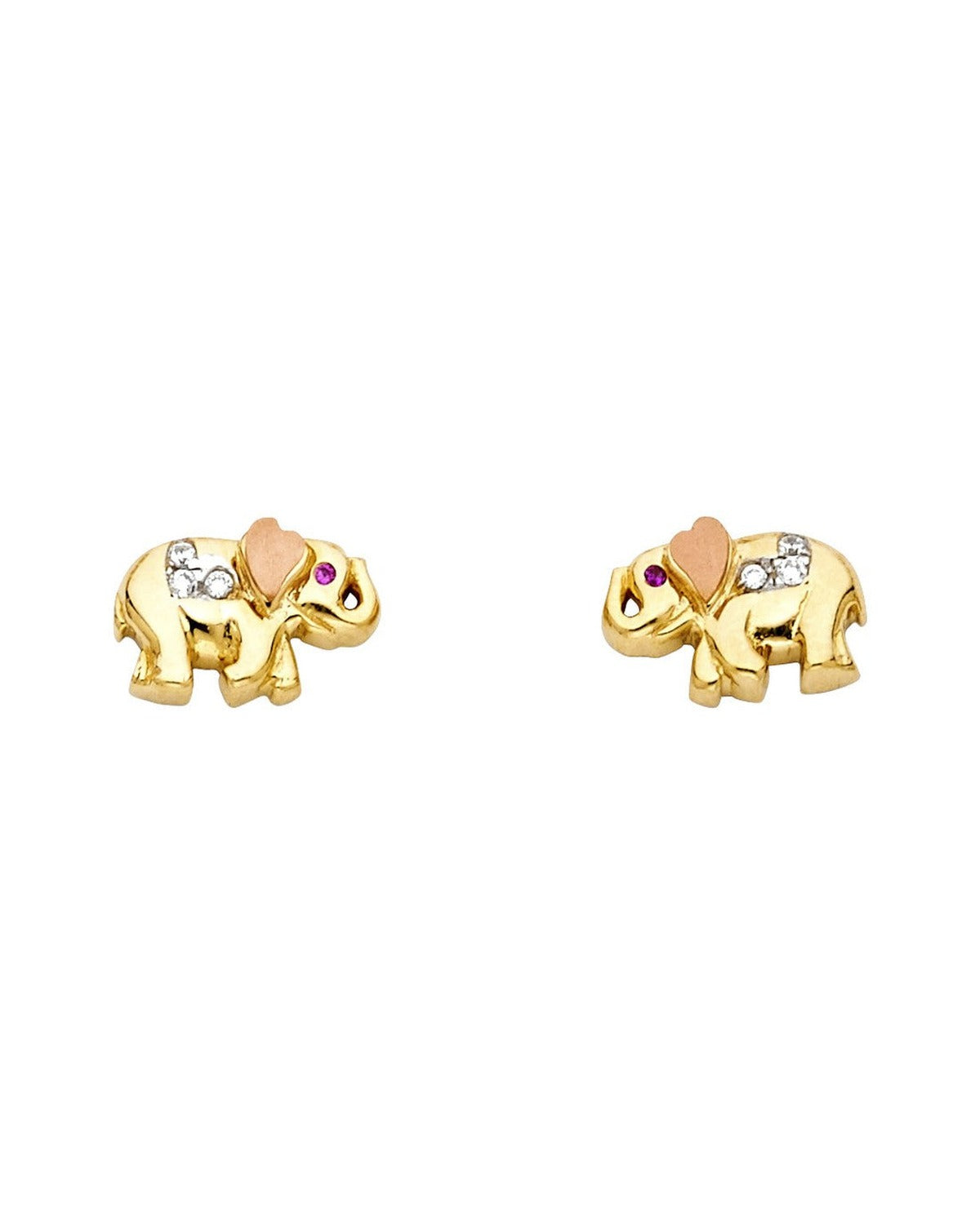 14K Tri-Color Gold 3C Elephant Post Earrings (ER-1324)