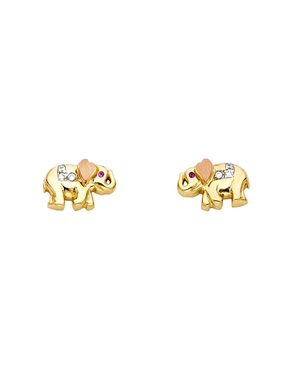 14K Tri-Color Gold 3C Elephant Post Earrings (ER-1324)