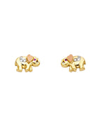 14K Tri-Color Gold 3C Elephant Post Earrings (ER-1324)