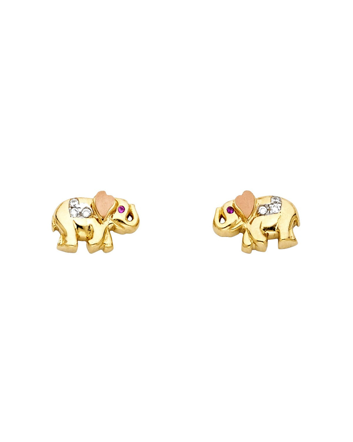 14K Tri-Color Gold 3C Elephant Post Earrings (ER-1324)