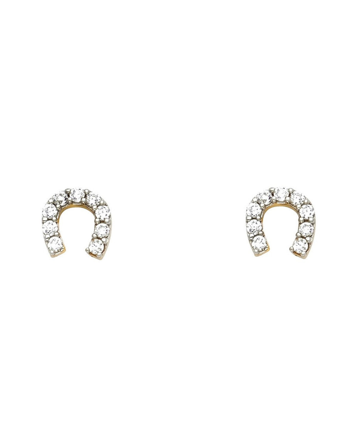 14K Two-Tone Gold 2T Horse Shoe CZ Post Earrings (ER-1336)