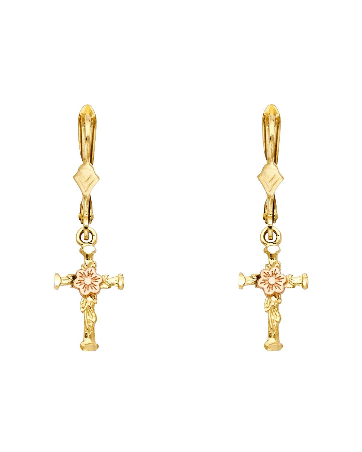 14K Two-Tone Gold 2T Dangle Cross Earrings (ER-1342)