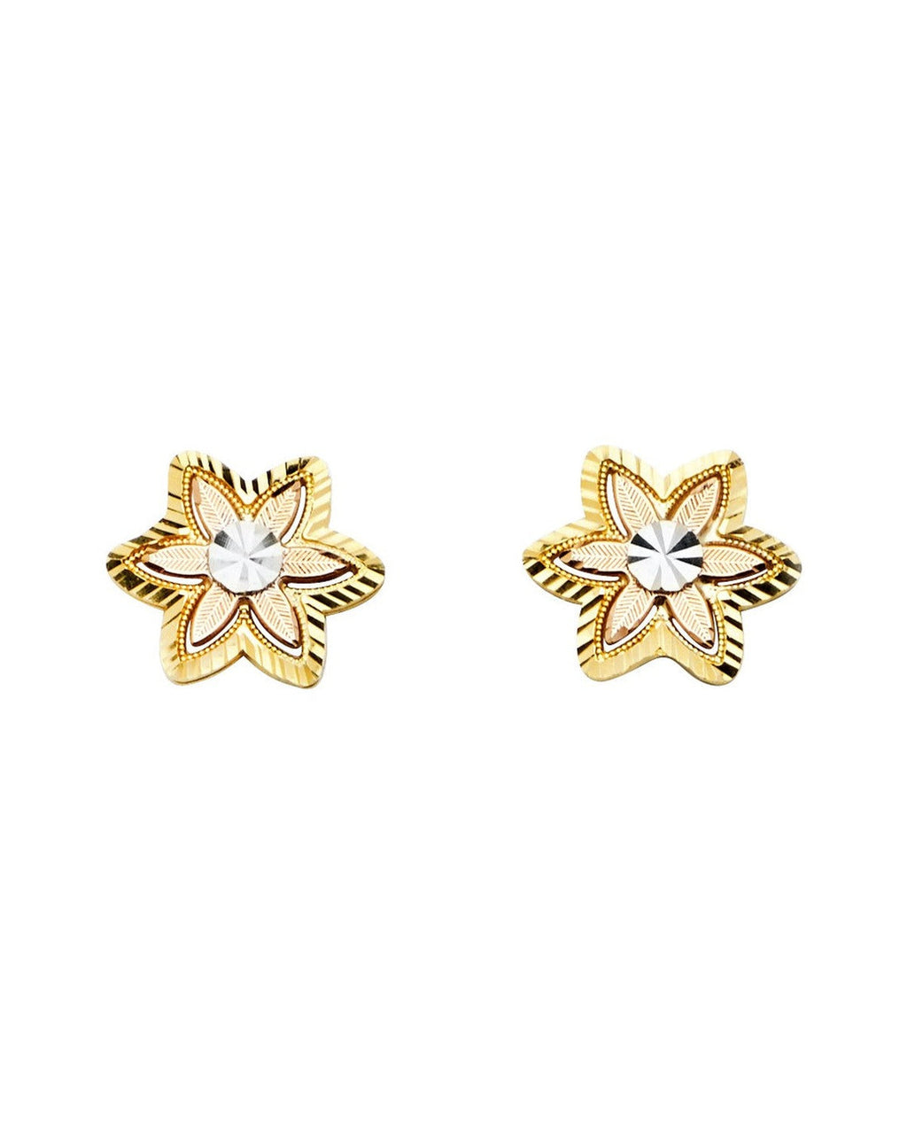 14K Tri-Color Gold 3C Flower Post Earrings (ER-1353)