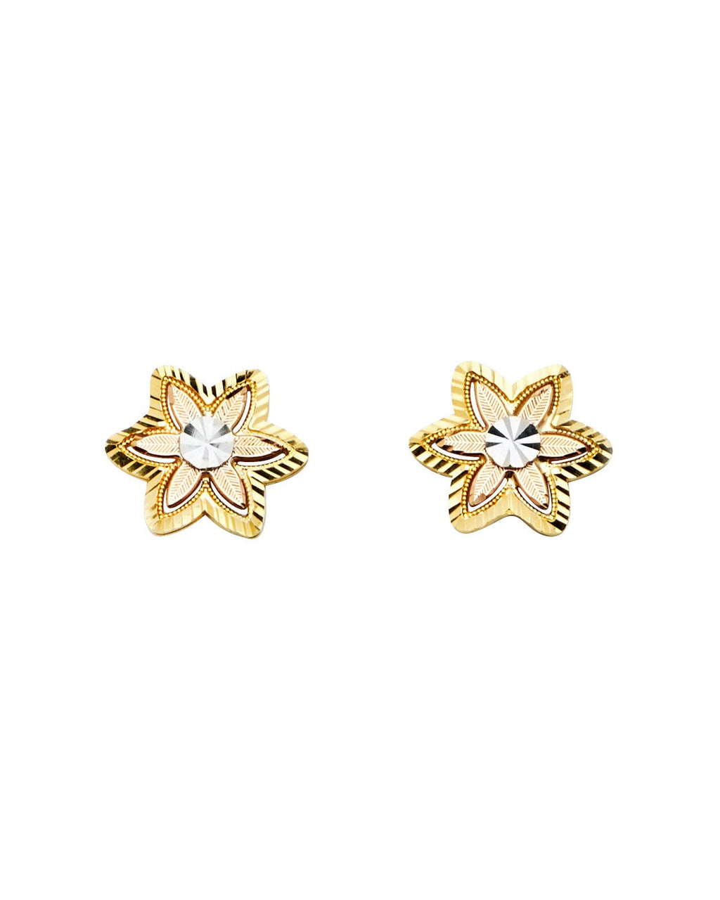 14K Tri-Color Gold 3C Flower Post Earrings (ER-1353)