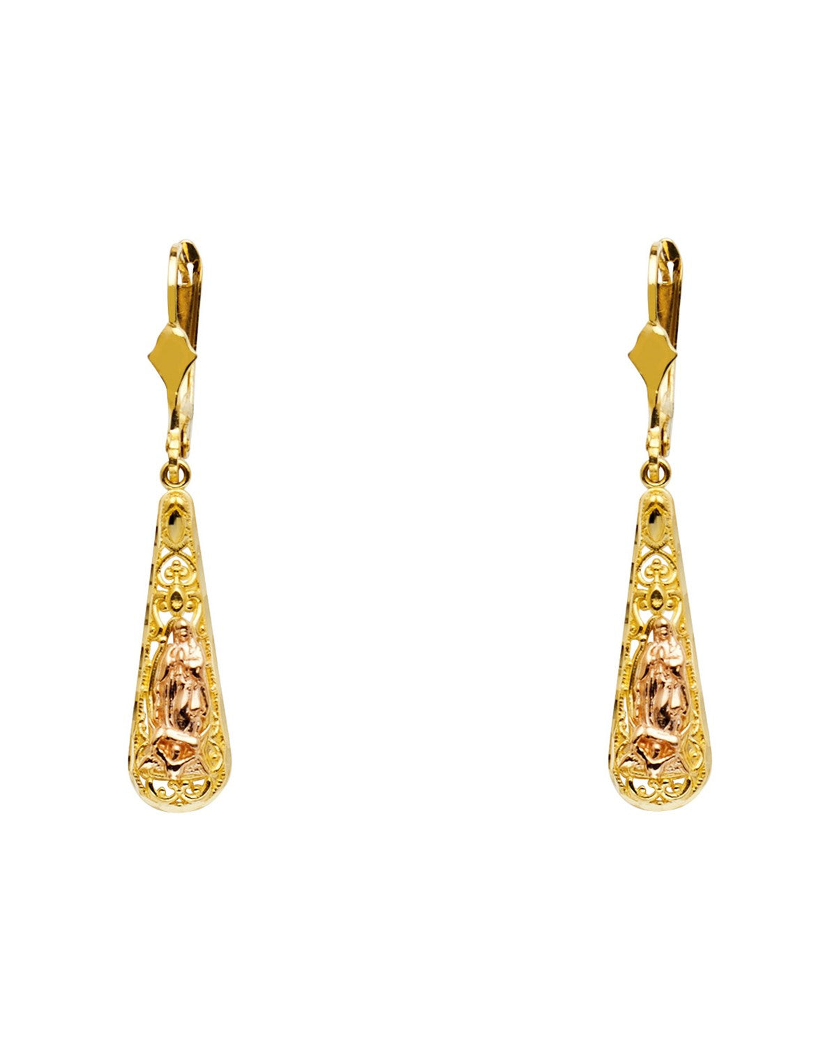 14K Two-Tone Gold 2T Guadalupe T Drop Dangle Earrings (ER-1379)