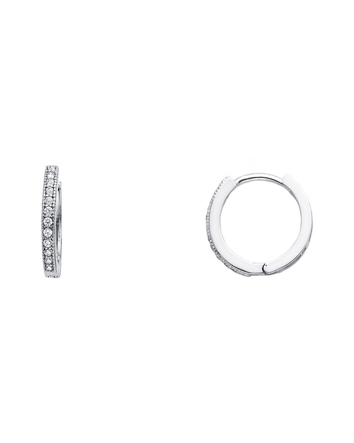14K White Gold Round CZ Pave Huggies Earrings (ER-1393)