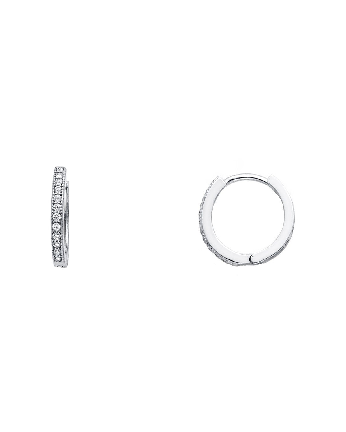 14K White Gold Round CZ Pave Huggies Earrings (ER-1393)