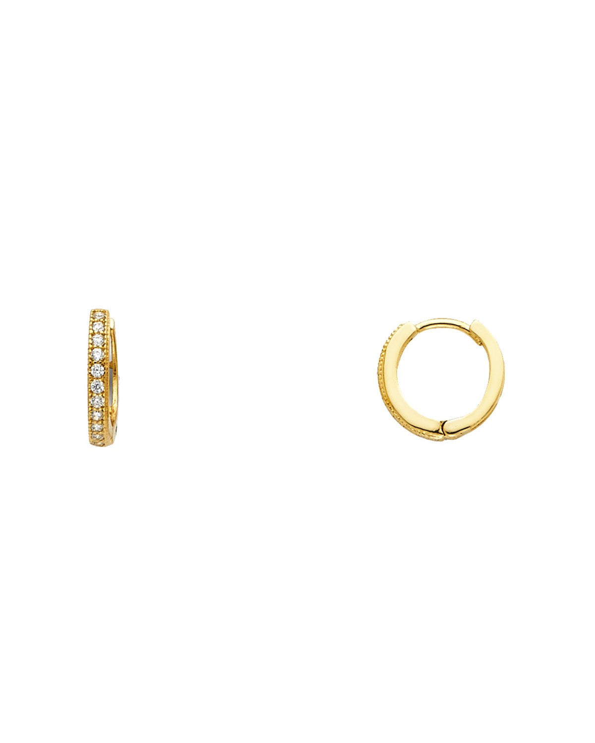 14K Yellow Gold Round CZ Pave Huggies Earrings (ER-1394)